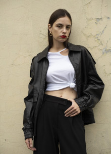 Бомбер на молнии из натуральной кожи  фото 1233009